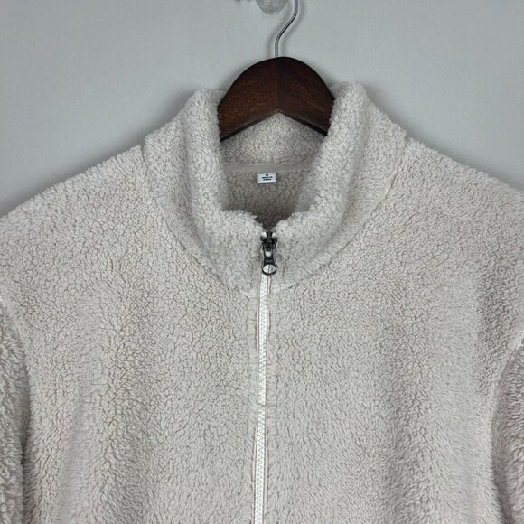 Uniqlo Fleece Sherpa Jacket Womens Medium Cream High Neck Full Zip Front Cozy M - Picture 3 of 13